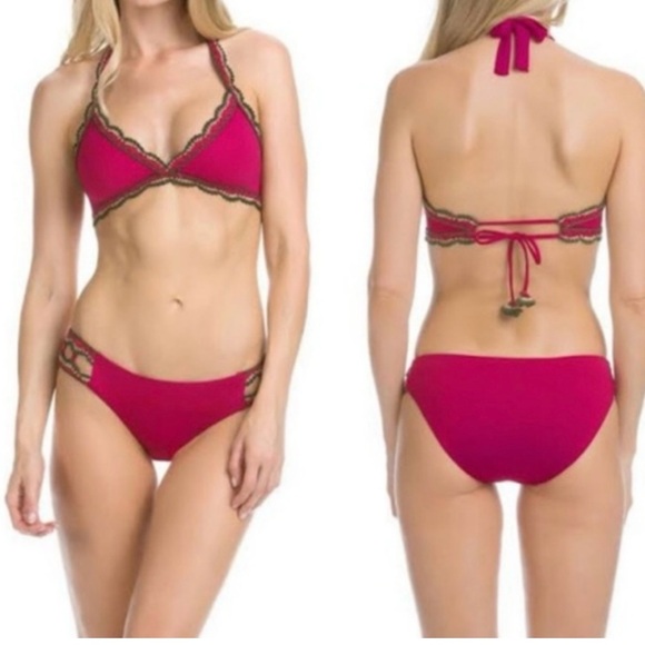 BECCA Raspberry Magenta Crochet Embroidered Detail Bikini Bottoms SP - Picture 3 of 12